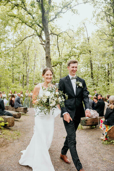 Bride and groom just married at outdoor wedding ceremony in Wisconsin