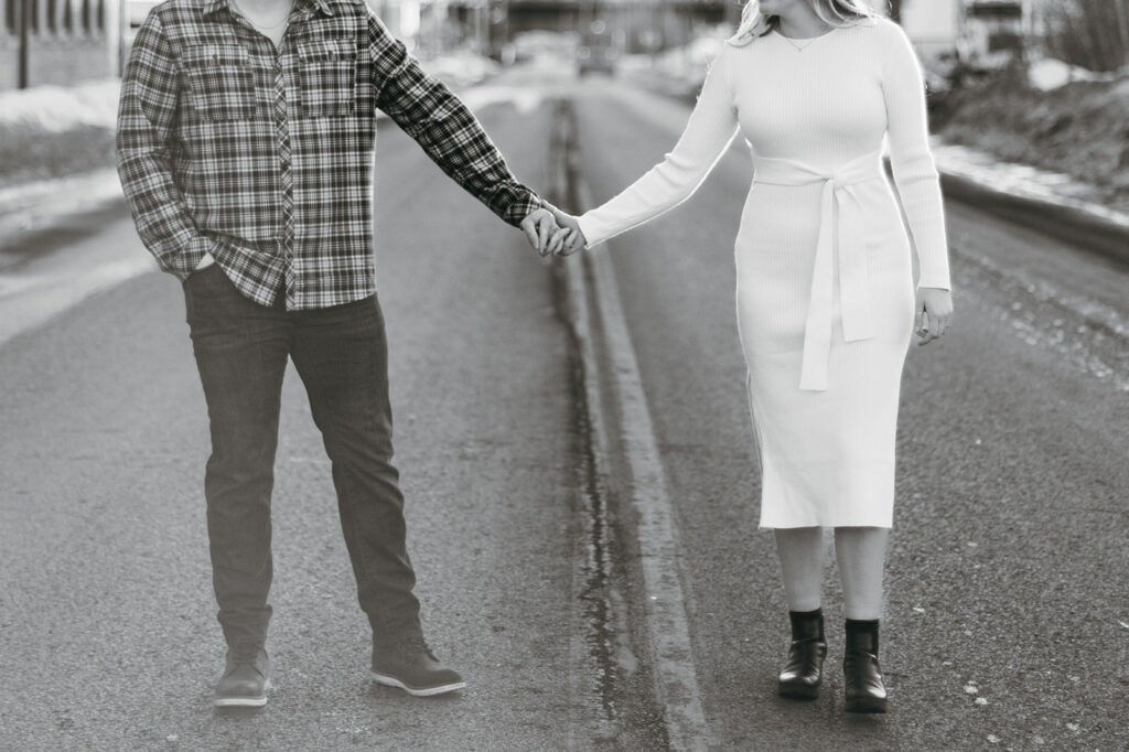 City engagement photos in street