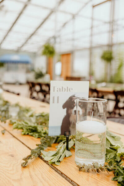 Wedding table number with couple's dog